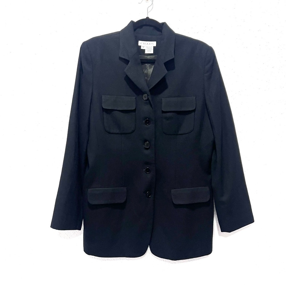 Vintage Chaus 100% wool Black long Women's Blazer 12